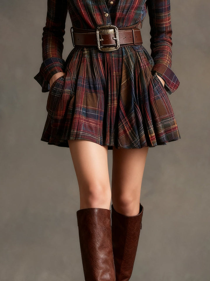 Jade | Red and Brown Checked Mini Dress