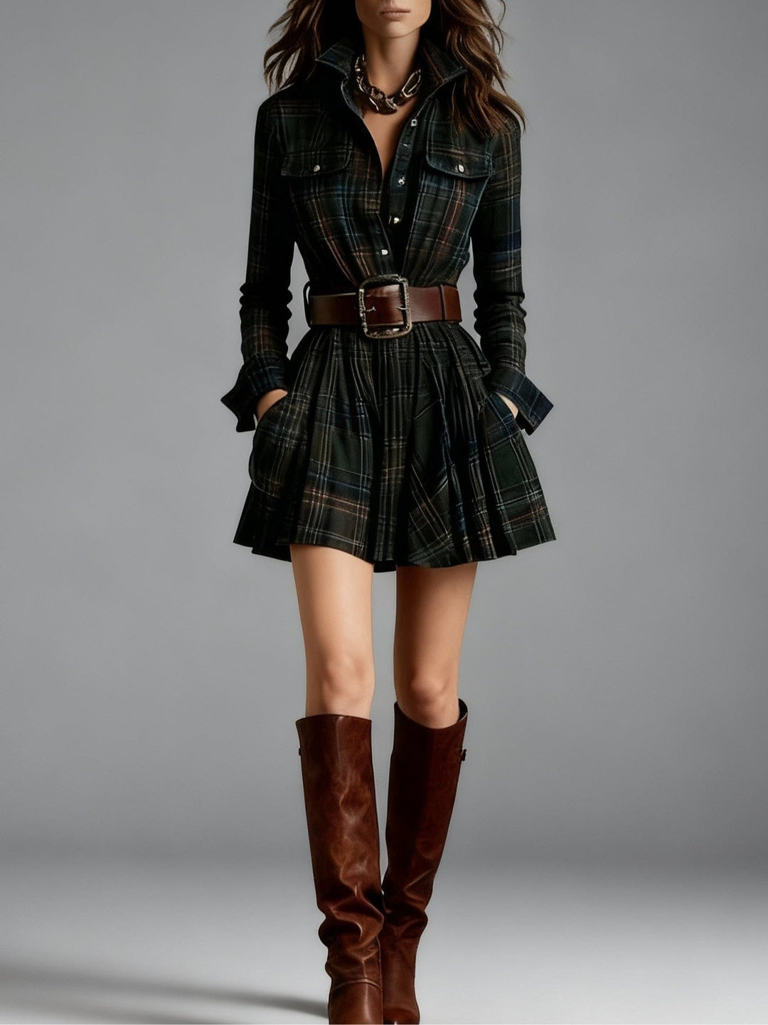 Jade | Red and Brown Checked Mini Dress