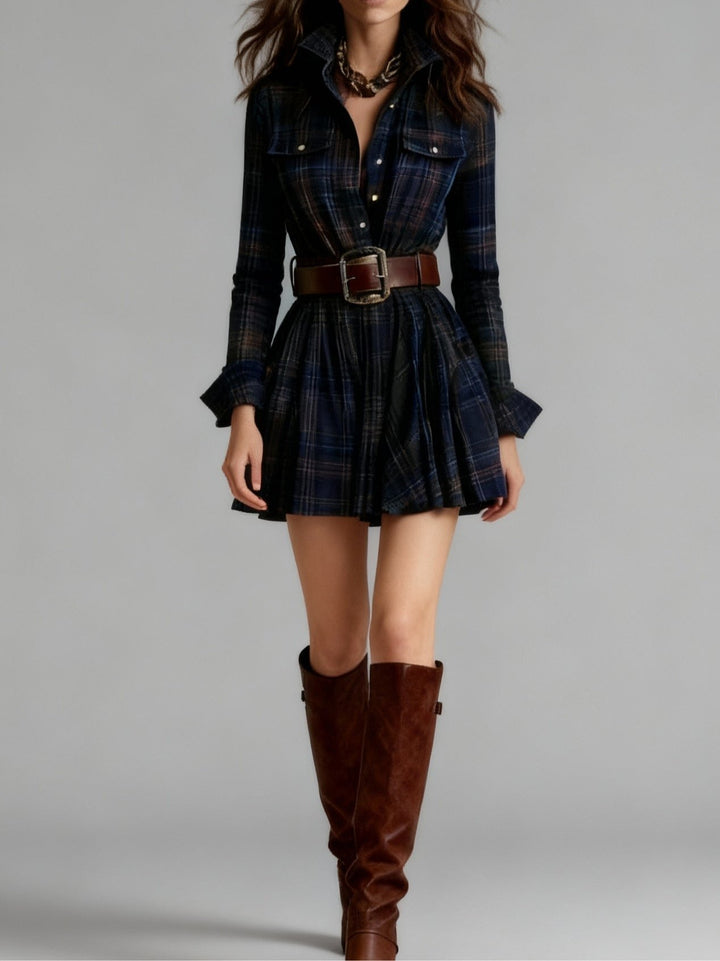 Jade | Red and Brown Checked Mini Dress