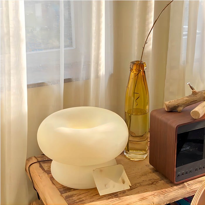 White Glass Mushroom Donut Bauhaus Table Lamp | Buy 1 Get 1 Free