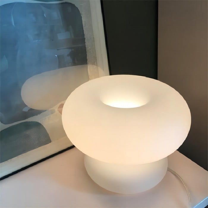 White Glass Mushroom Donut Bauhaus Table Lamp | Buy 1 Get 1 Free