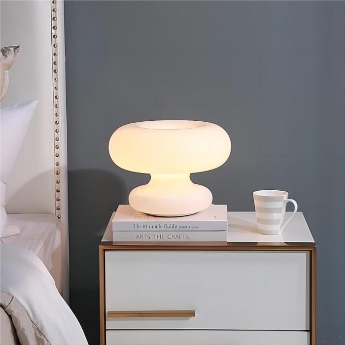 White Glass Mushroom Donut Bauhaus Table Lamp | Buy 1 Get 1 Free