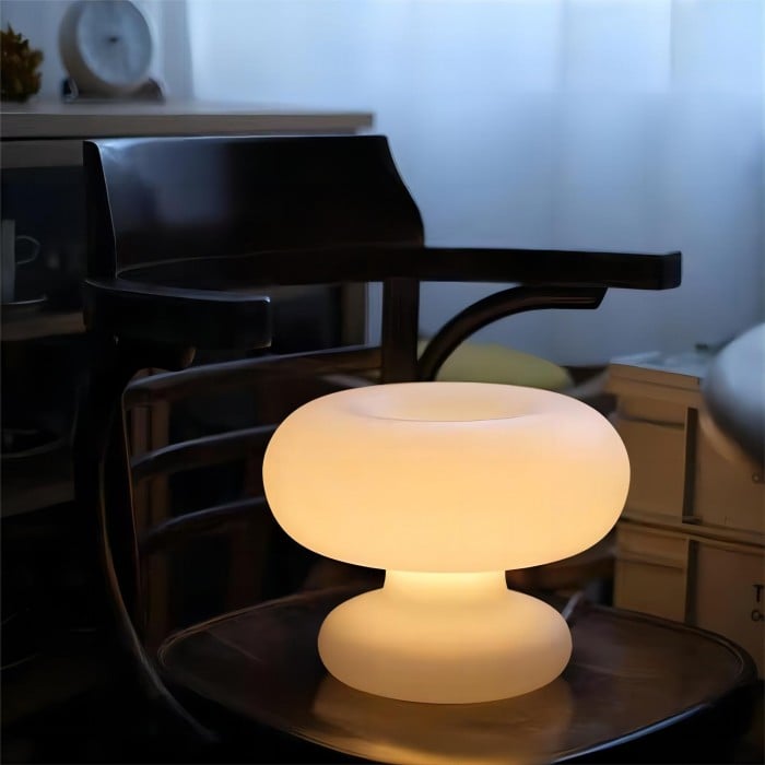 White Glass Mushroom Donut Bauhaus Table Lamp | Buy 1 Get 1 Free