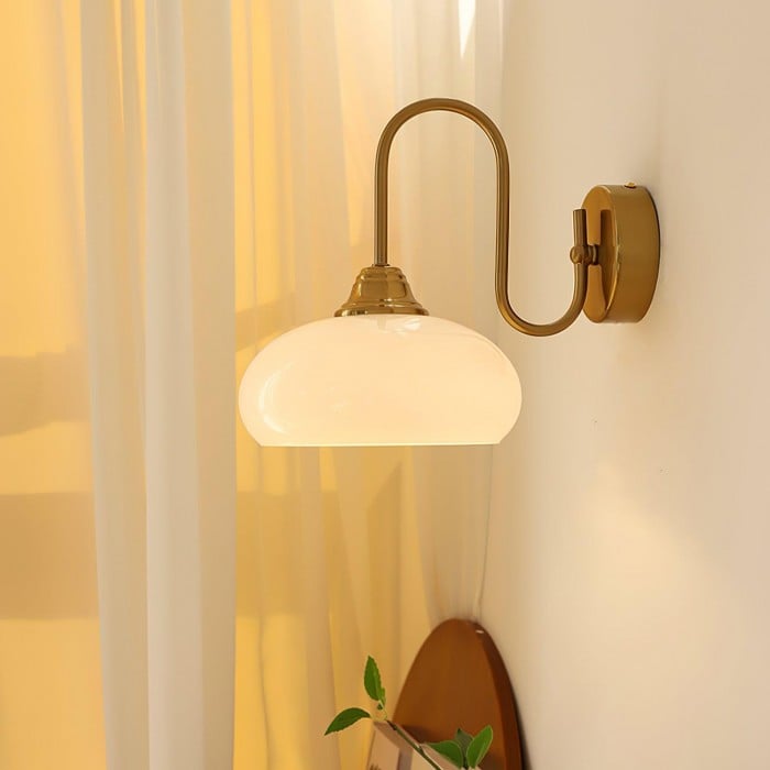 Bauhaus Cream Glass Shade Curve Pole Wall Sconce | Buy 1 Get 1 Free