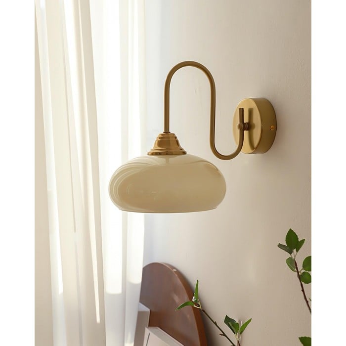 Bauhaus Cream Glass Shade Curve Pole Wall Sconce | Buy 1 Get 1 Free
