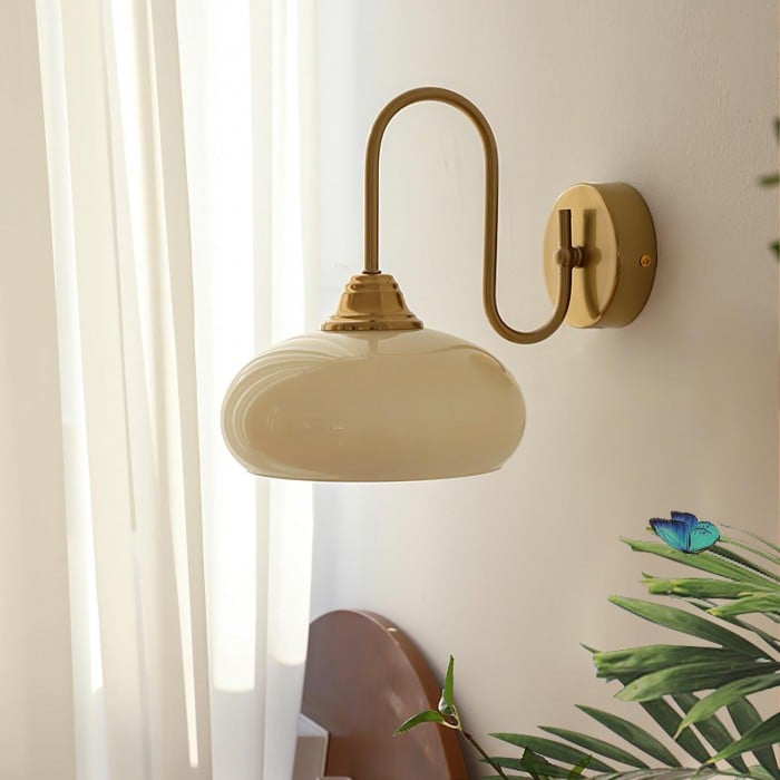 Bauhaus Cream Glass Shade Curve Pole Wall Sconce | Buy 1 Get 1 Free