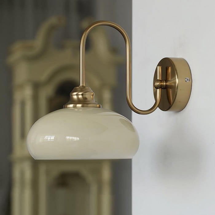 Bauhaus Cream Glass Shade Curve Pole Wall Sconce | Buy 1 Get 1 Free