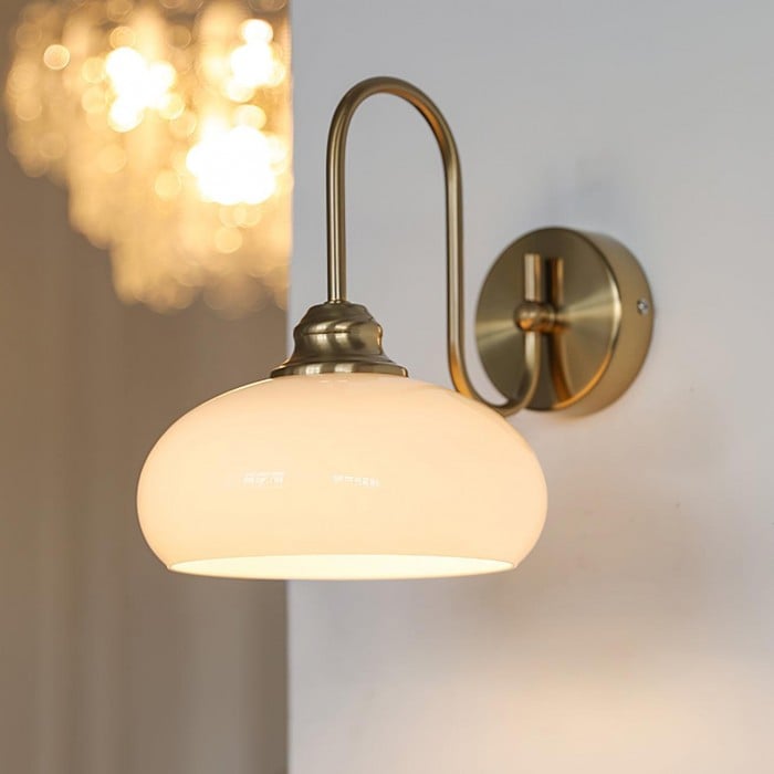 Bauhaus Cream Glass Shade Curve Pole Wall Sconce | Buy 1 Get 1 Free