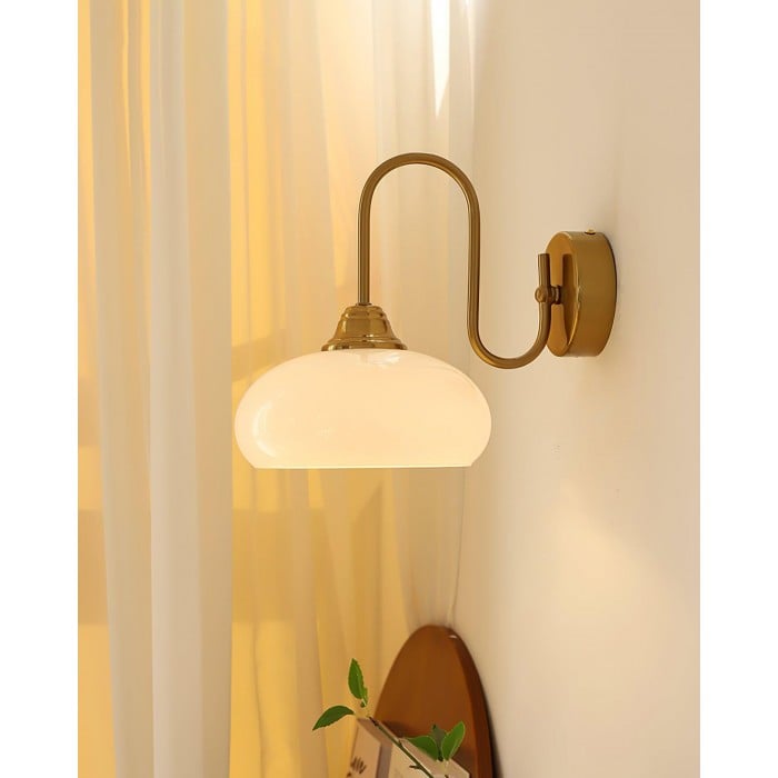 Bauhaus Cream Glass Shade Curve Pole Wall Sconce | Buy 1 Get 1 Free