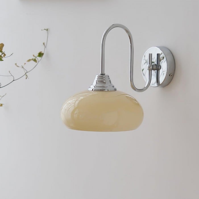 Bauhaus Cream Glass Shade Curve Pole Wall Sconce | Buy 1 Get 1 Free