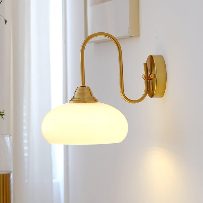 Bauhaus Cream Glass Shade Curve Pole Wall Sconce | Buy 1 Get 1 Free