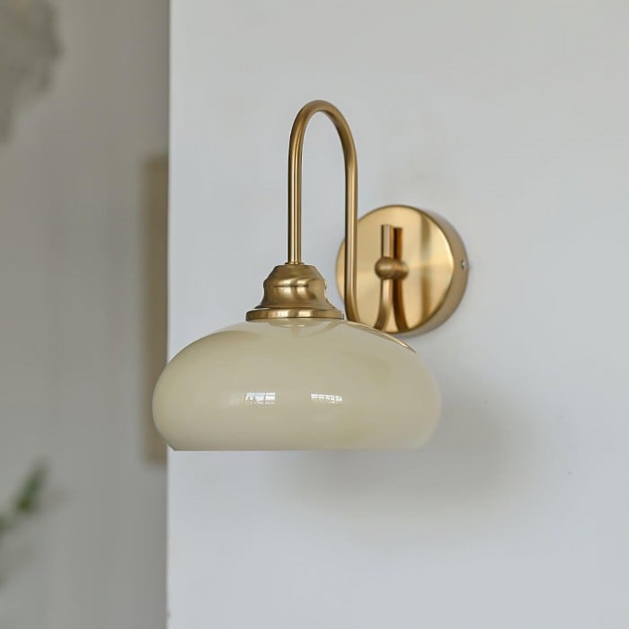 Bauhaus Cream Glass Shade Curve Pole Wall Sconce | Buy 1 Get 1 Free