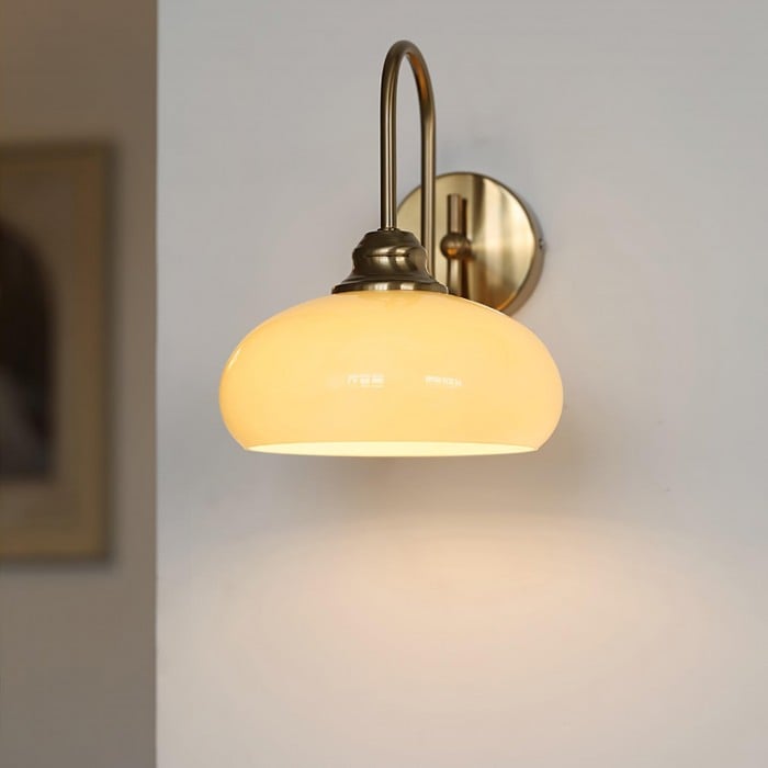Bauhaus Cream Glass Shade Curve Pole Wall Sconce | Buy 1 Get 1 Free