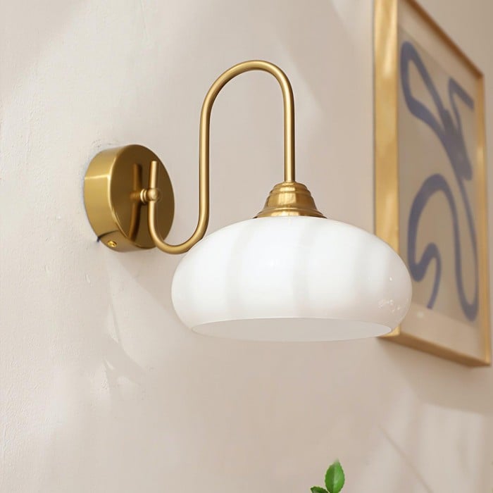 Bauhaus Cream Glass Shade Curve Pole Wall Sconce | Buy 1 Get 1 Free