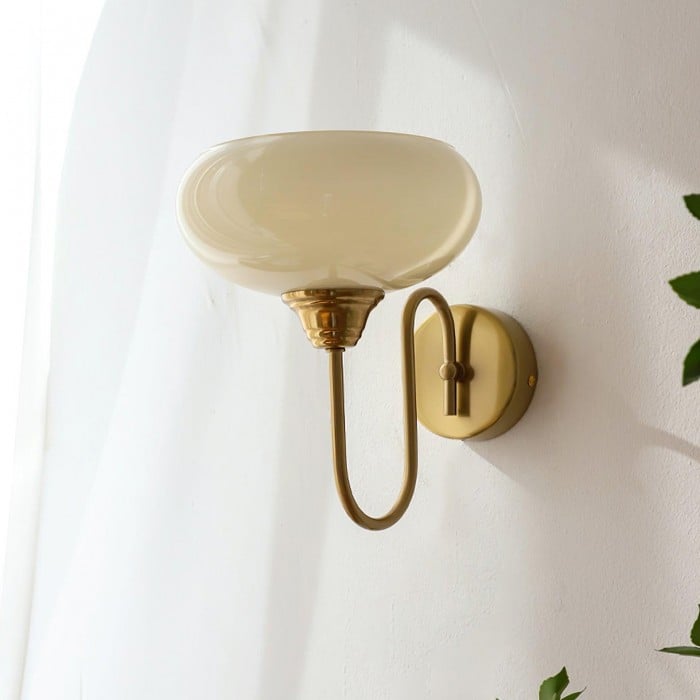 Bauhaus Cream Glass Shade Curve Pole Wall Sconce | Buy 1 Get 1 Free