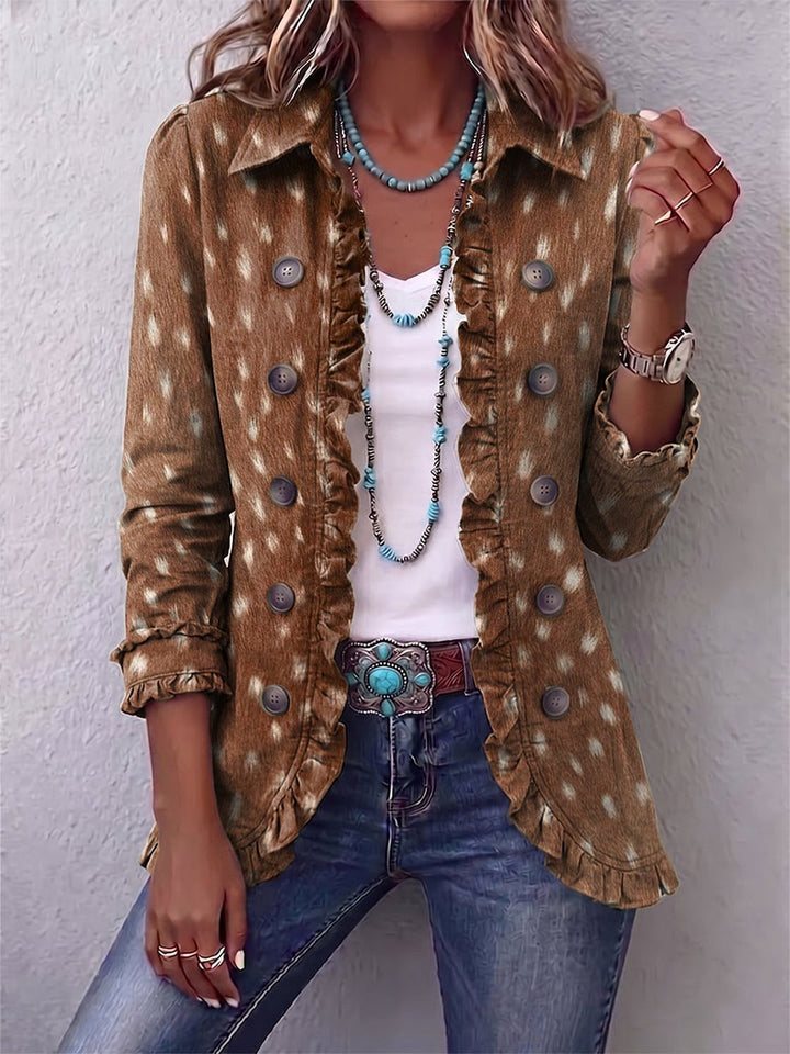 Orabelle | Bohemian Animal-Print Ruffled Jacket