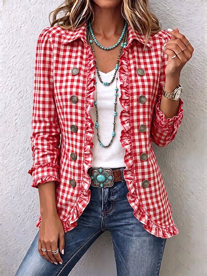 Nessa | Gingham Ruffled Button-Down Jacket