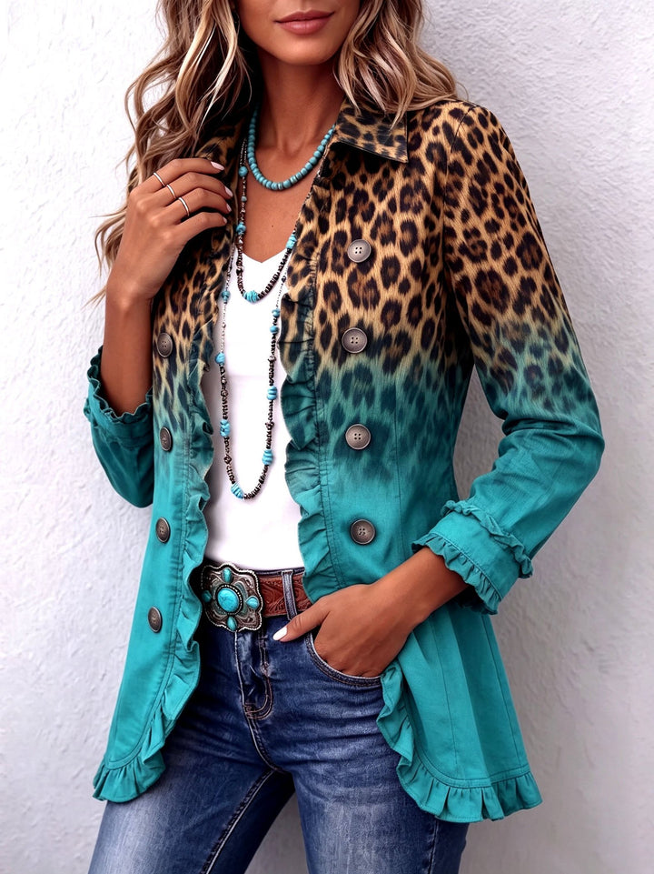Justine | Leopard Ombre Ruffle Blazer Jacket