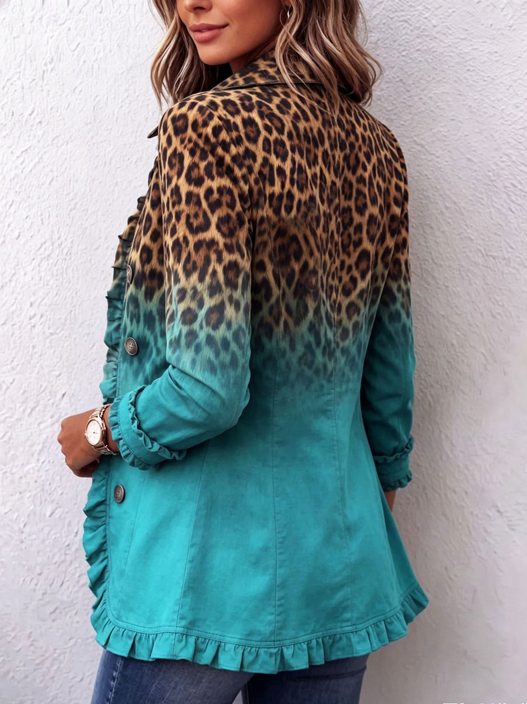 Justine | Leopard Ombre Ruffle Blazer Jacket