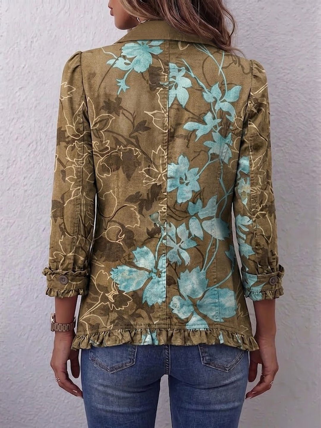 Yolanda | Boho Gradient Vintage Floral Ruffle Jacket