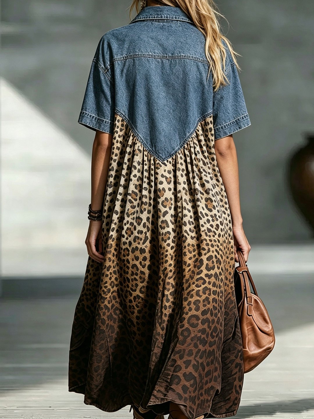 Betsy | Leopard Gradient Denim Dress