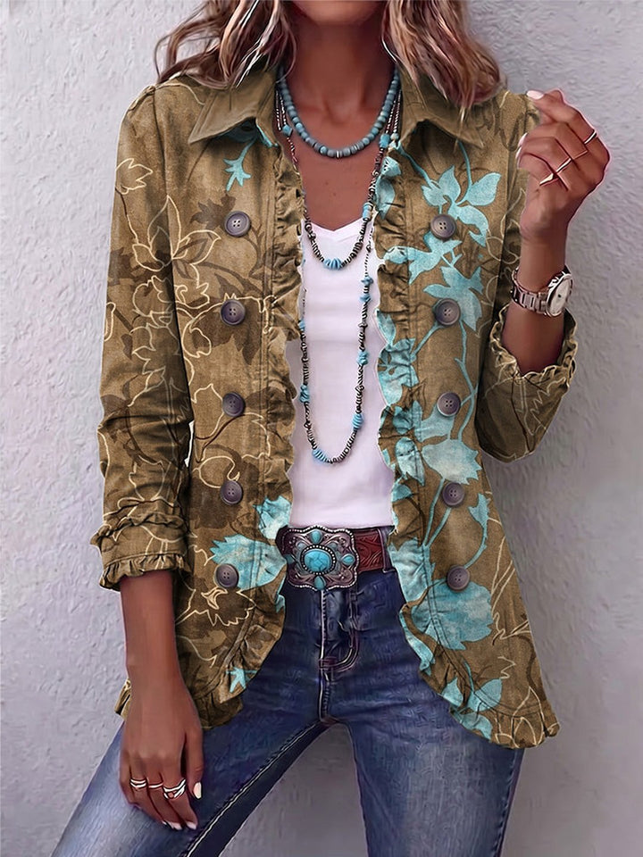 Yolanda | Boho Gradient Vintage Floral Ruffle Jacket