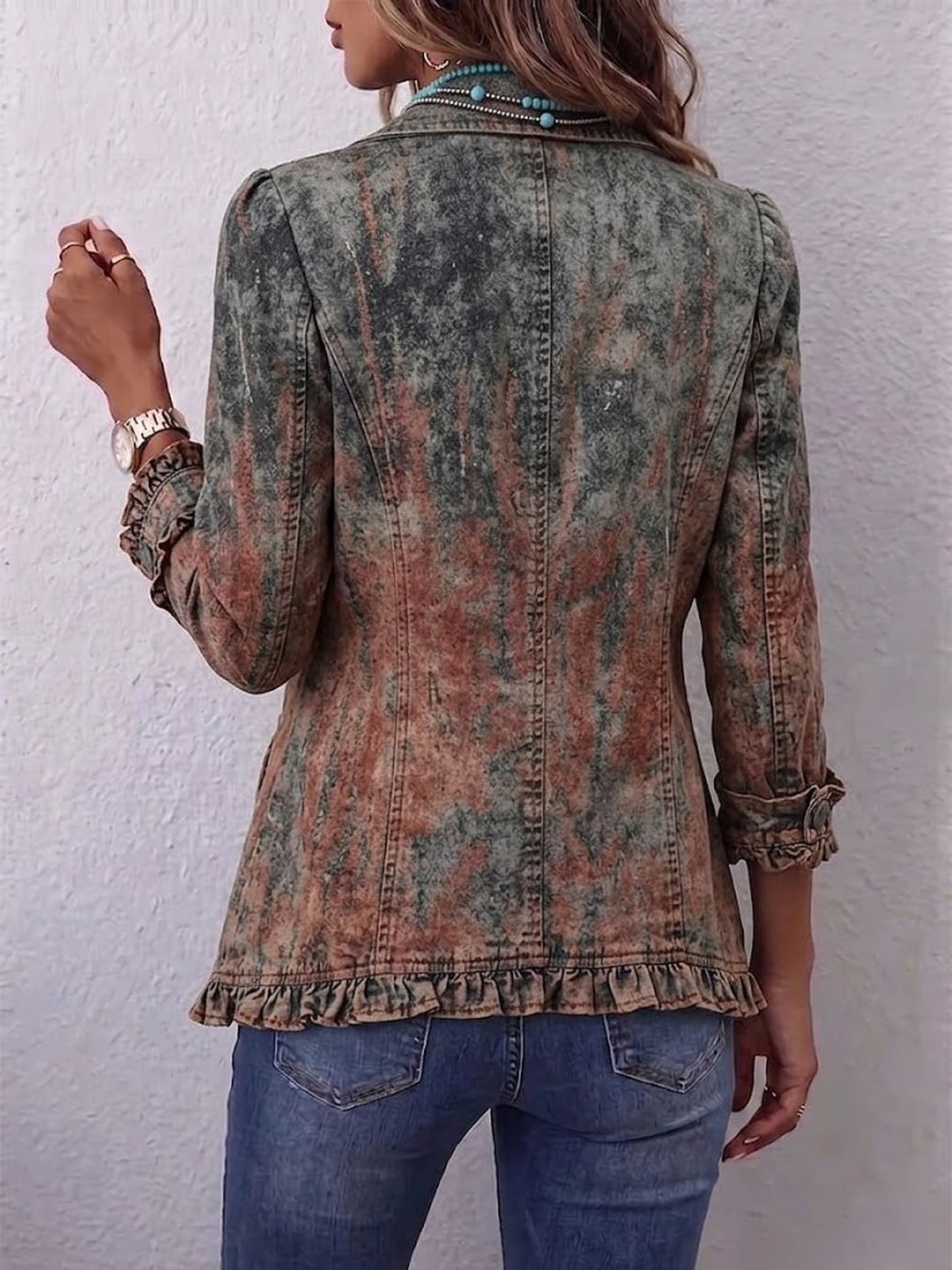 Philomena | Vintage Gradient Textured Print Ruffle Jacket