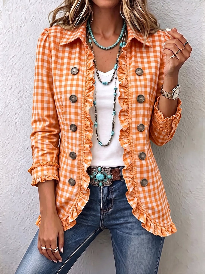 Nessa | Gingham Ruffled Button-Down Jacket