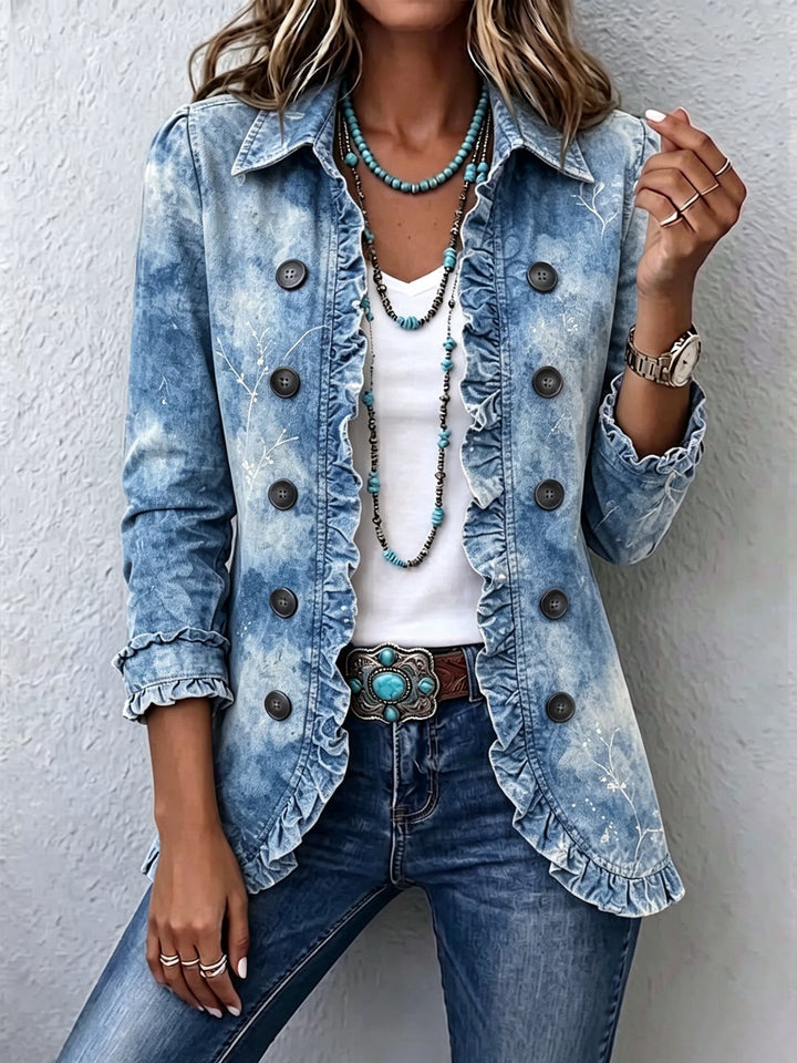 Bryony | Boho-Style Gradient Vintage Botanical Print Ruffle-Detail Jacket