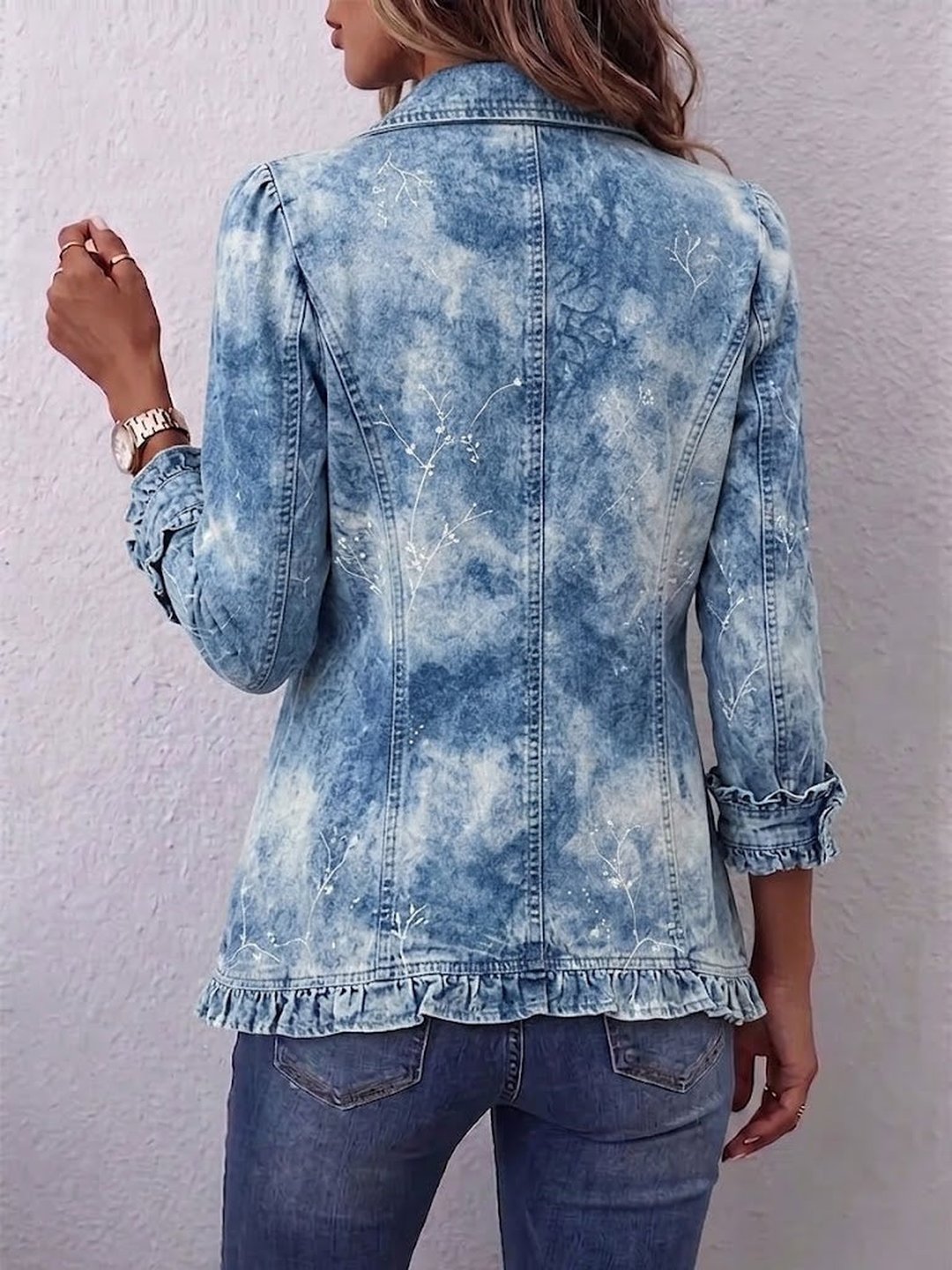 Bryony | Boho-Style Gradient Vintage Botanical Print Ruffle-Detail Jacket