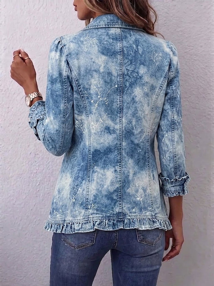 Bryony | Boho-Style Gradient Vintage Botanical Print Ruffle-Detail Jacket