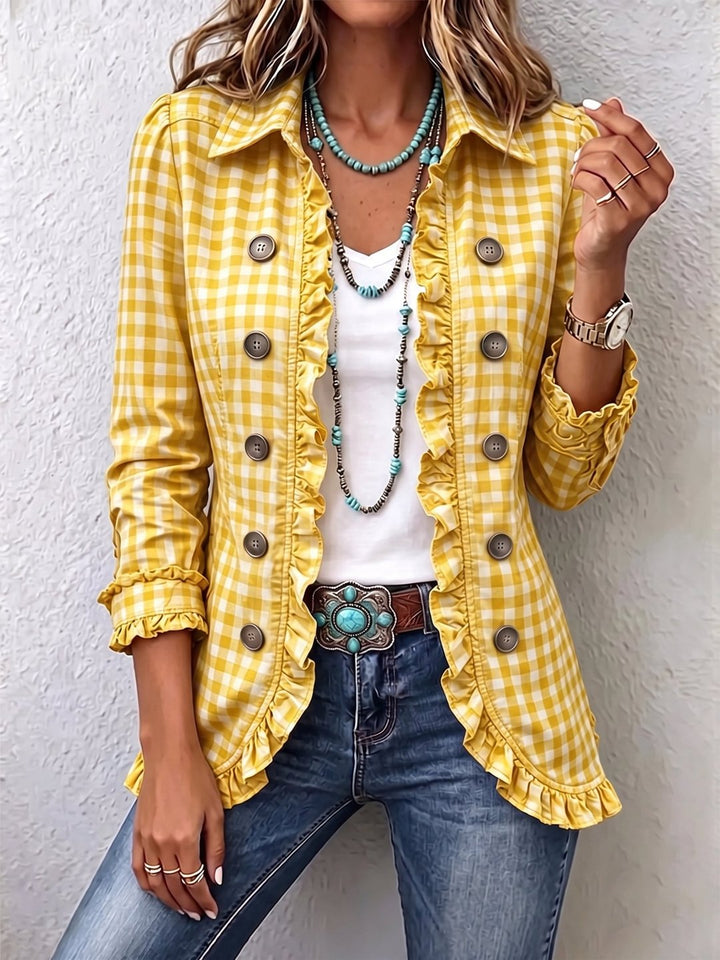 Nessa | Gingham Ruffled Button-Down Jacket