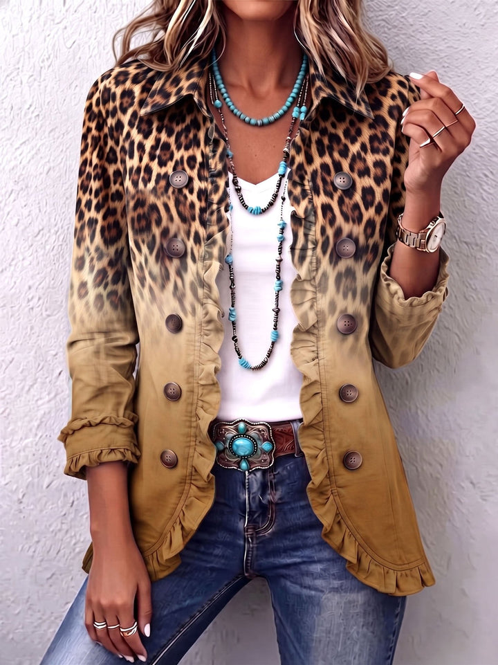 Justine | Leopard Ombre Ruffle Blazer Jacket