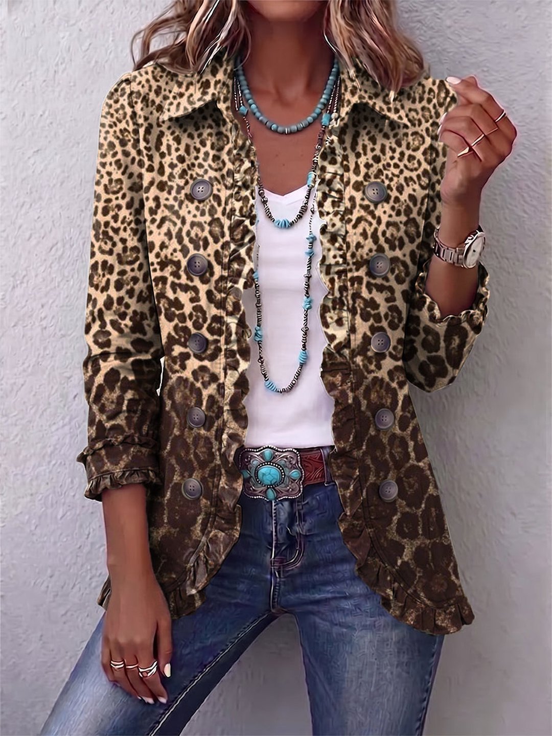 Oriane | Leopard Print Ruffled Jacket