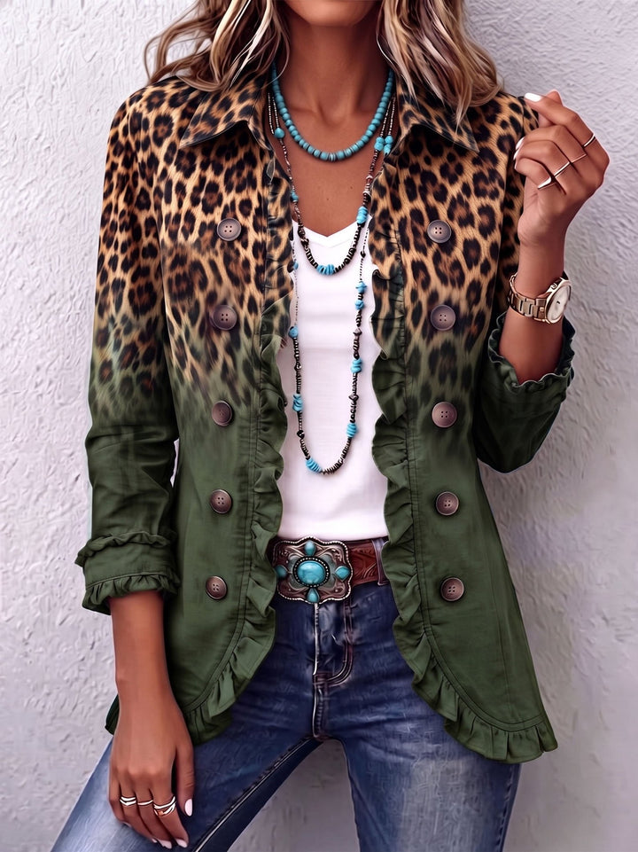 Justine | Leopard Ombre Ruffle Blazer Jacket