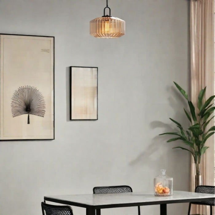 Ribbed Glass Jar Pendant Light Modern for Kitchen Island | Buy 1 Get 1 Free