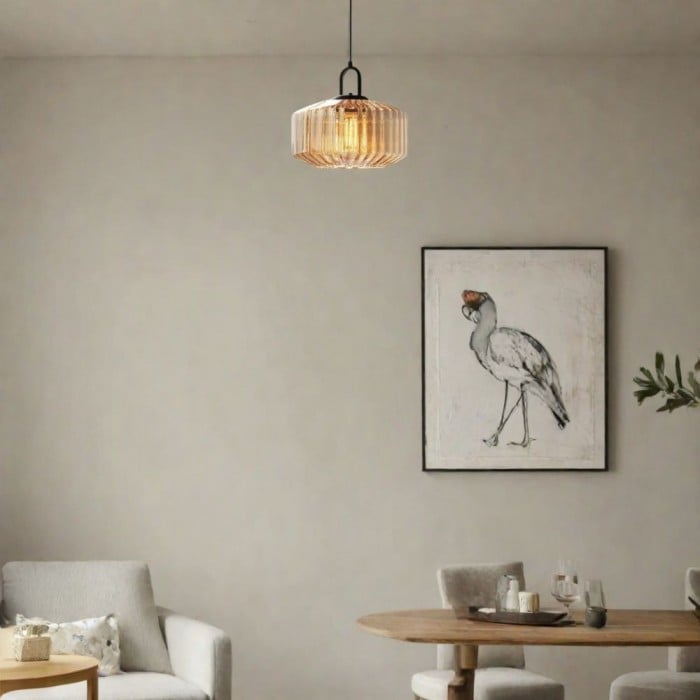 Ribbed Glass Jar Pendant Light Modern for Kitchen Island | Buy 1 Get 1 Free