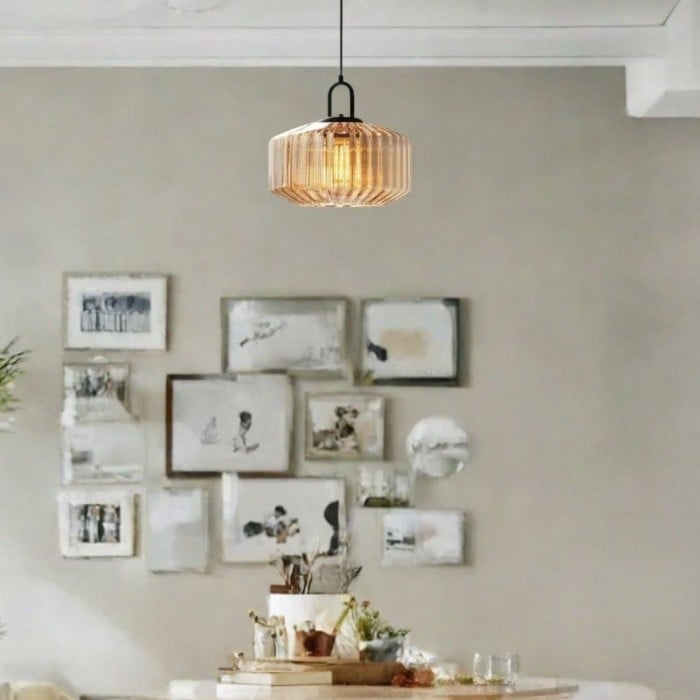 Ribbed Glass Jar Pendant Light Modern for Kitchen Island | Buy 1 Get 1 Free