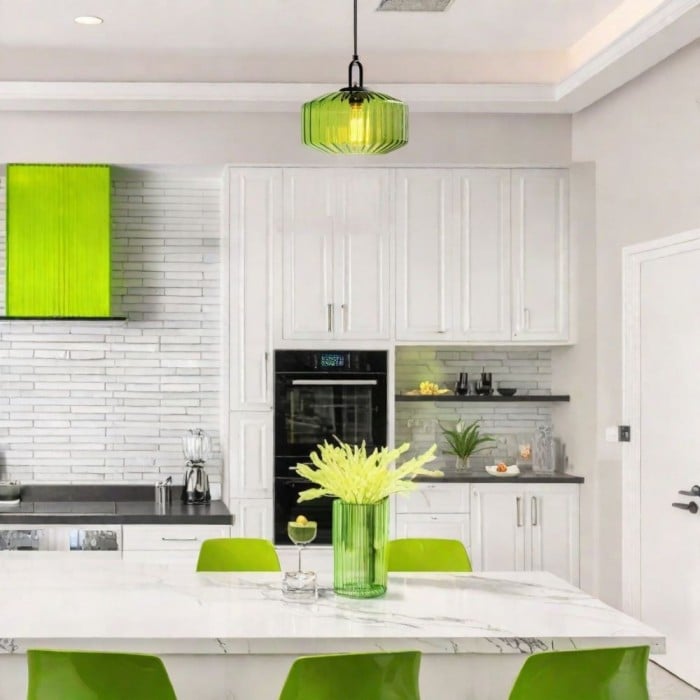 Ribbed Glass Jar Pendant Light Modern for Kitchen Island | Buy 1 Get 1 Free