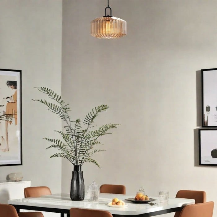 Ribbed Glass Jar Pendant Light Modern for Kitchen Island | Buy 1 Get 1 Free