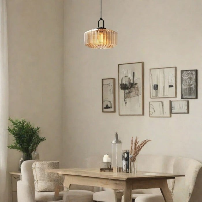 Ribbed Glass Jar Pendant Light Modern for Kitchen Island | Buy 1 Get 1 Free