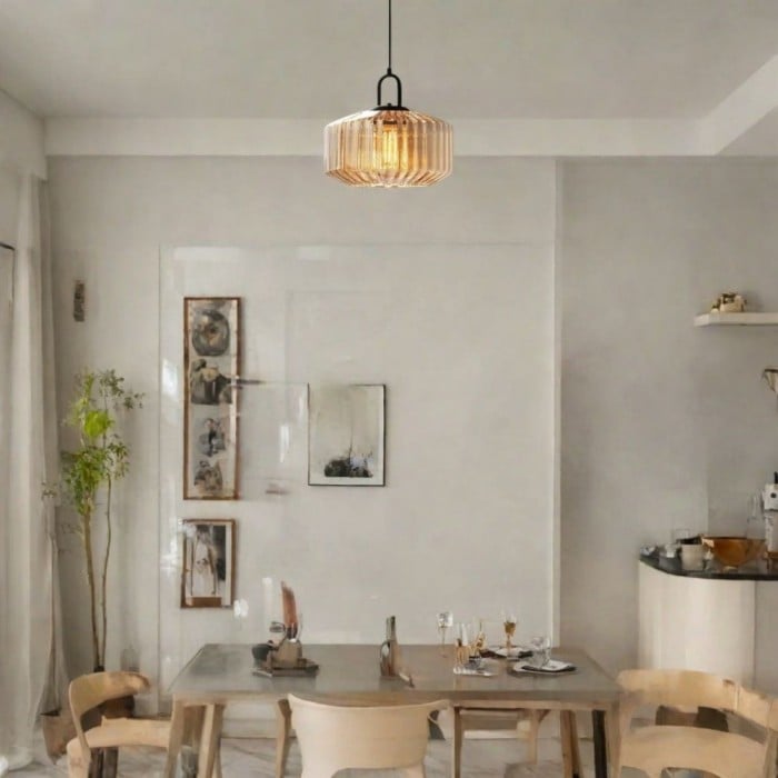 Ribbed Glass Jar Pendant Light Modern for Kitchen Island | Buy 1 Get 1 Free